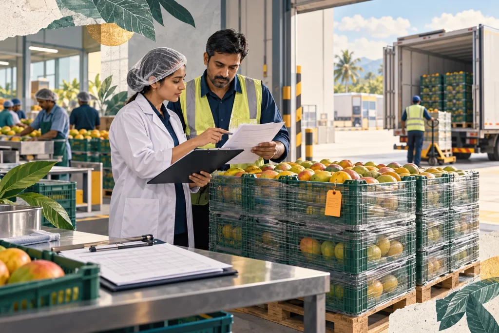 Illustrative agriculture · fresh-produce packhouses scenario: colleagues reconcile evidence and coordinate a business decision